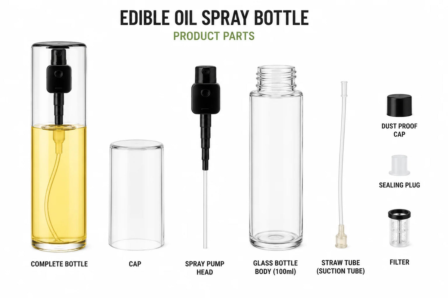 Oil Sprayer Stainless Steel Transparent Glass Spray Bottle BBQ oil sprayer, healthy cooking oil sprayer, olive oil spray dispenser, reusable oil sprayer