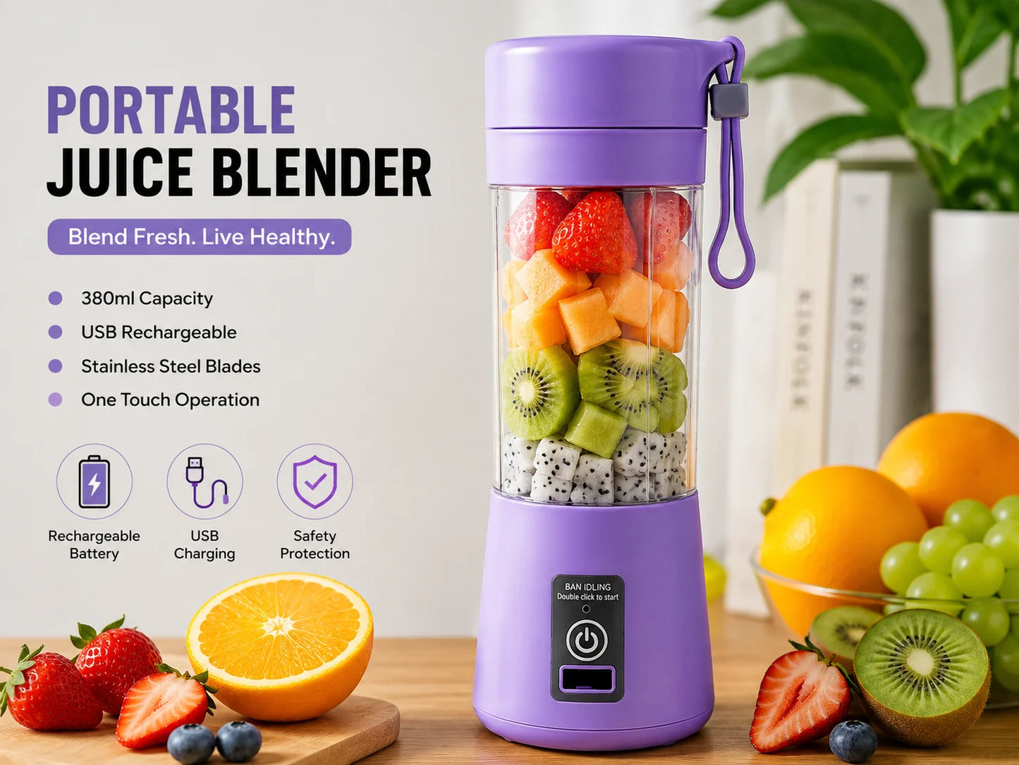 USB Chargeable Juicer Blender 6 Blades 380ml - Portable Juicer Cup & Smoothie Maker
