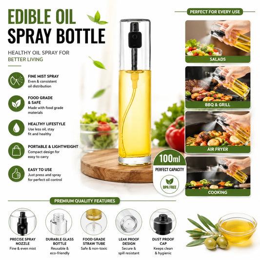 Oil Sprayer Stainless Steel Transparent Glass Spray Bottle BBQ oil sprayer, healthy cooking oil sprayer, olive oil spray dispenser, reusable oil sprayer
